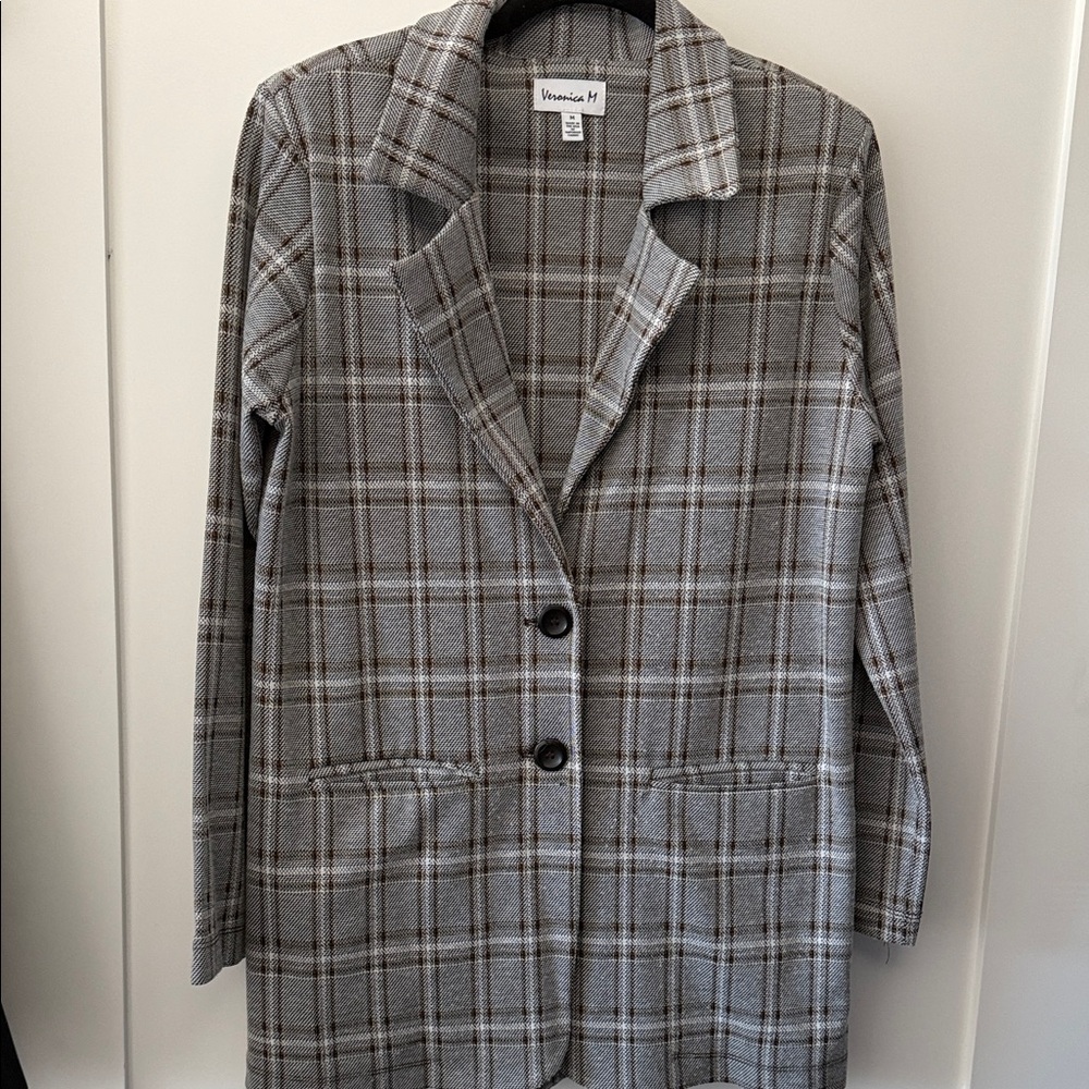 Veronica M Gray Plaid Blazer